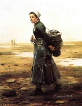  Night Painting - The Oyster Gatherer countrywoman Daniel Ridgway Knight
